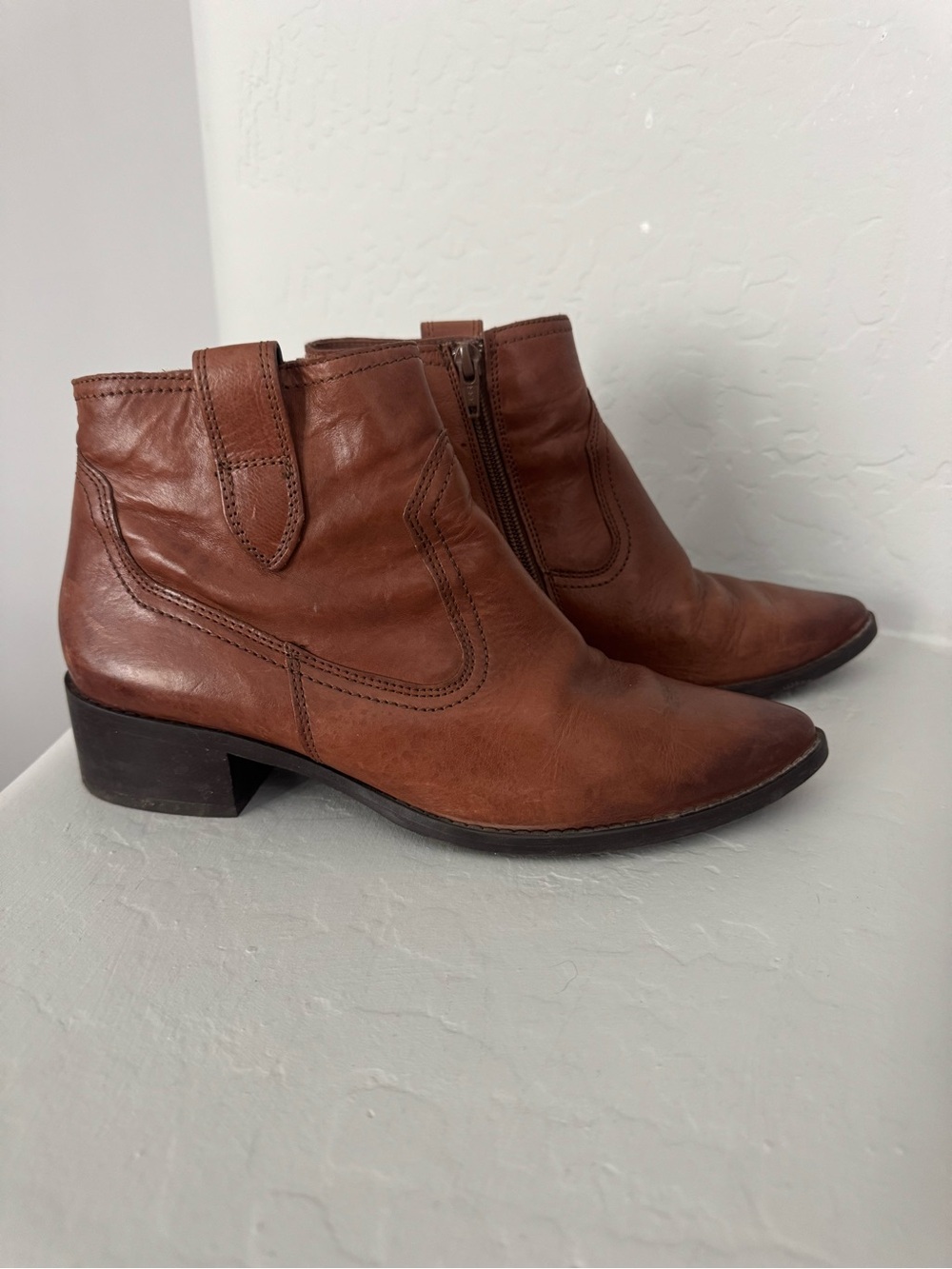 Paul Green Brown Leather Western-Style Ankle Boots